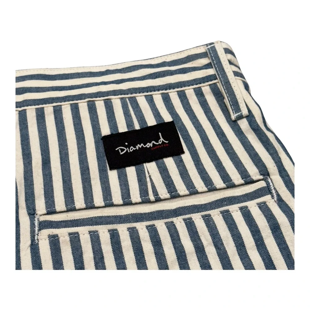 Diamond Supply Co Shorts Men 34 Blue White Striped Canvas D-Ring Skater Casual